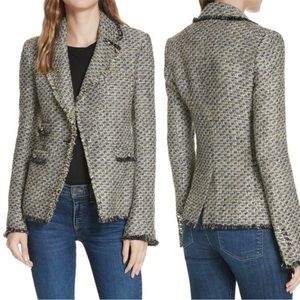 $695 Veronica Beard Metallic Fabian Tweed Cotton Blend Gray Silver Blazer sz 12